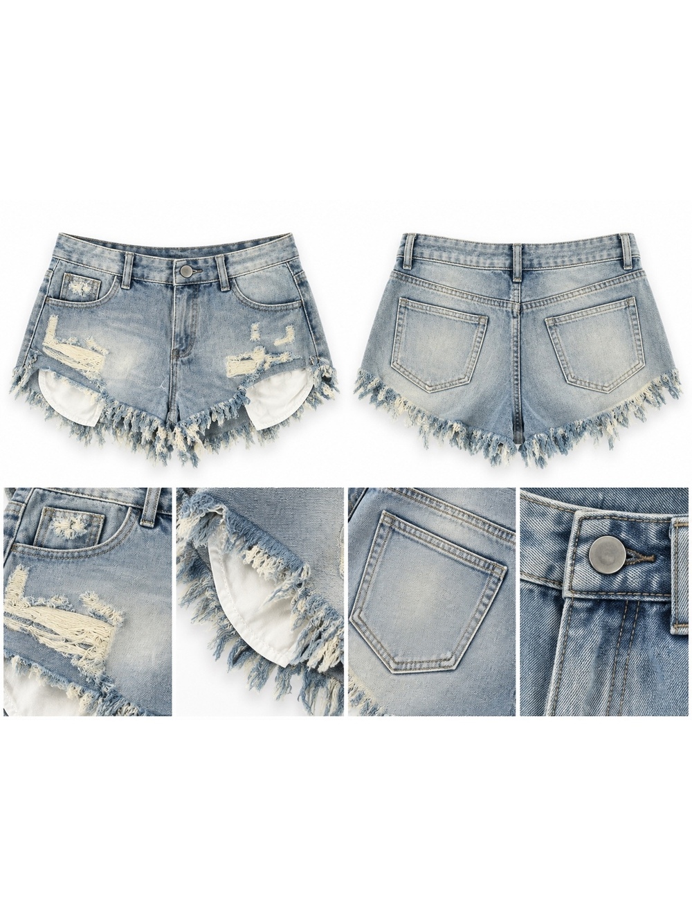 Light wash distressed denim cutoff shorts